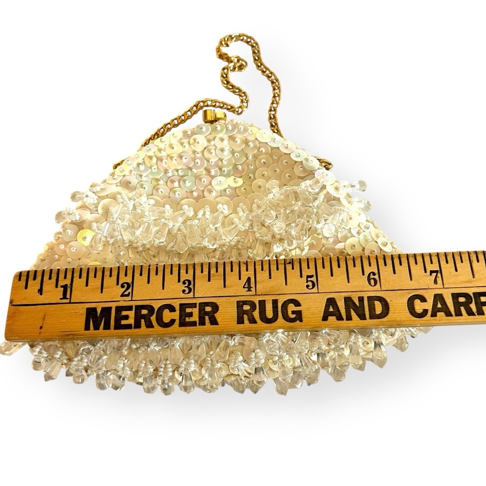 Vintage White Beaded Sequin Clutch Evening Bag Kiss Closure‎ Hong Kong Wedding - Picture 4 of 7